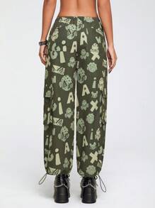 GAWX 艺术家全身印花抽绳下摆裤子，适合假期、度假、节日