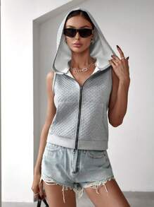 SHEIN EZwear Women'S Sleeveless Hoodie With Zipper Front - Grey - View 1