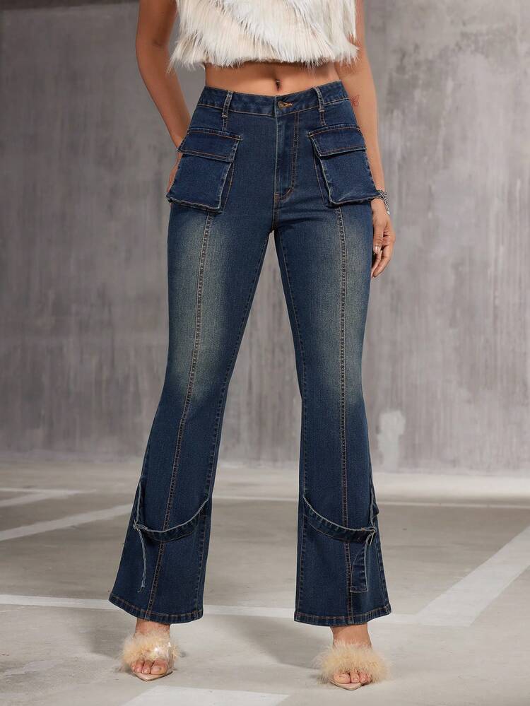 Ladies' Flap Pocket Flare Denim Jeans