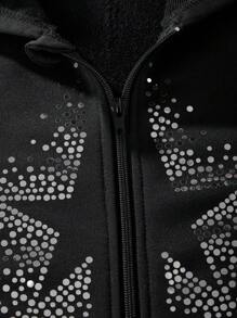 Sudadera Con Capucha Para Adolescentes Con Cierre De Cremallera Y Patrón De Estrella - Negro - Ver 7