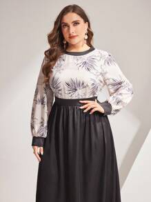 Modelyn Plus Size Random Printed Lantern Sleeve Dress - Multicolor - View 5
