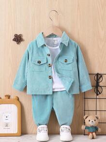 男嬰燈芯絨 2 件套服裝 - 綠色 - 查看 1