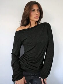 Siren Gaze Women Slash Shoulder Long Sleeve T Shirt,Black Long Sleeve Tops,Autumn Women's Clothing,Women's Clothing