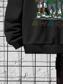 2 cái/bộ Chàng trai trẻ Giải trí Áo nỉ có mũ Và Quần Với Nhân vật & In thư - màu đen - Xem 4