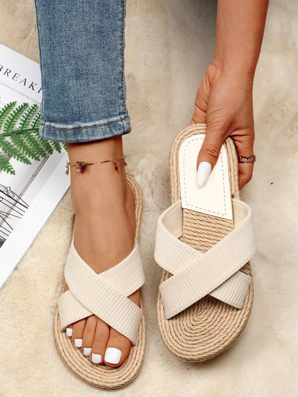 Women's Cross Strap Flat Sandals, Casual Slip On Summer Sandals, Women's Lightweight Beach Shoes
