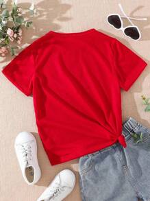 SHEIN Kurzarm T-shirt Mit Herz Muster Für Mädchen