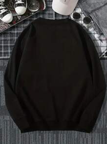 Manfinity Dauomo Men's Cartoon Duck Print Drop Shoulder Sweatshirt - Black - View 2