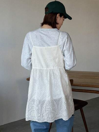 FRIFUL 1pc Eyelet Embroidered Camisole Top