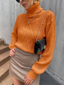 SHEIN Privé 高領長袖毛衣 - 橘色 - 查看 6
