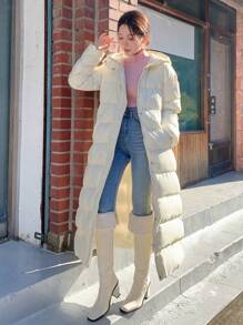 DAZY 女士连帽羽绒服，冬季女装，女士冬装外套 - 米色 - 查看 2