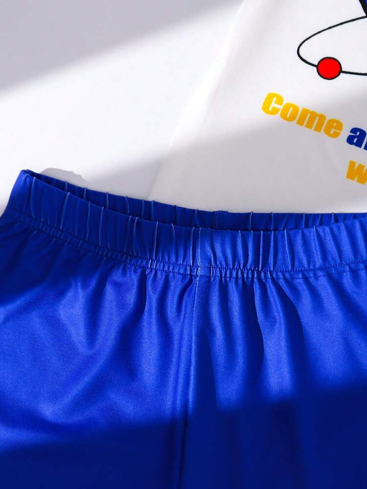 Tween Boy Casual Street Style Cartoon Pattern Round Neck Short Sleeve T-Shirt And Shorts Snug Fit Pajama Set