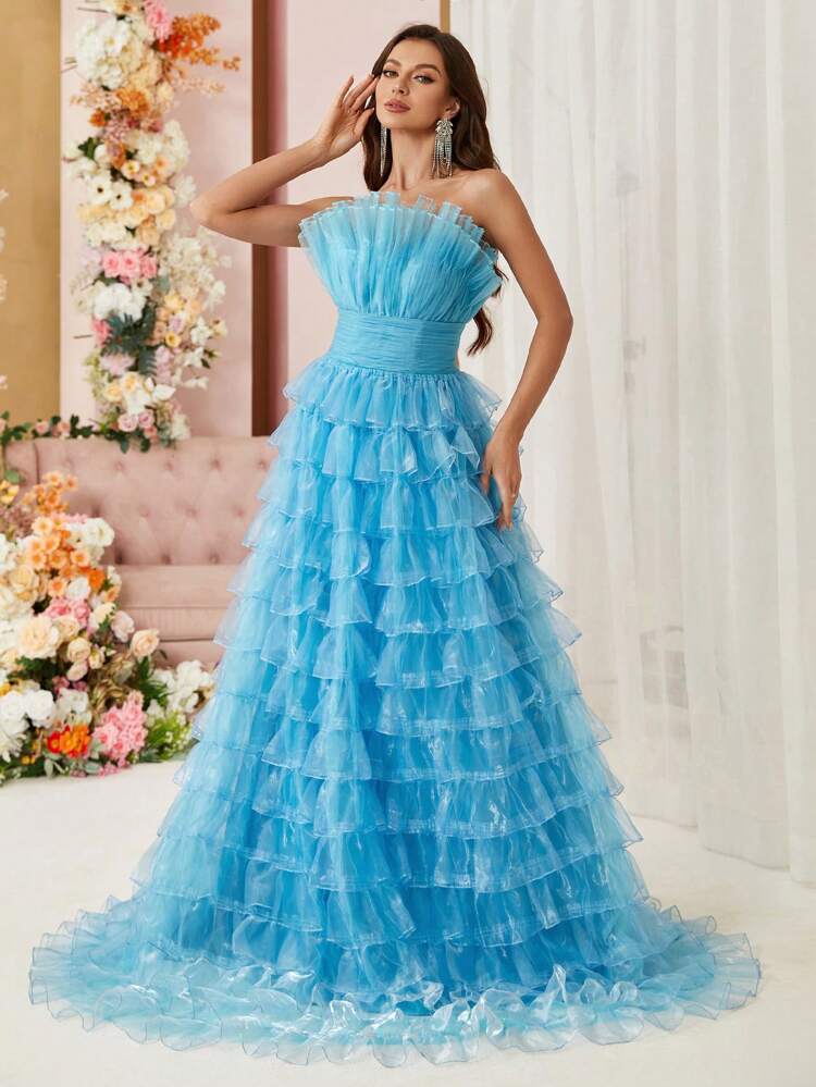 Shell Design Fairy Tiered Maxi Evening Dress For Women (Heavy Work)