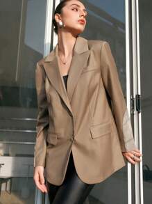 Anewsta Plaid Patchwork Suit Jacket - Brown - View 7