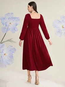 Modelyn Vestido de color rojo Burdeos de un solo color con diseño calado y cordones para damas - Burdeos - Ver 2