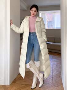 DAZY 女士连帽羽绒服，冬季女装，女士冬装外套 - 米色 - 查看 4