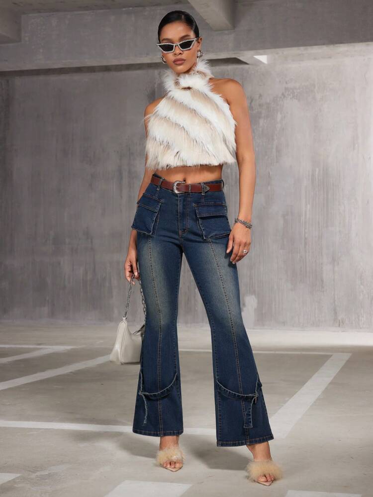 Ladies' Flap Pocket Flare Denim Jeans