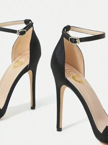 SheIn SXY New Arrival Summer Rhinestone Lace Ankle Strap High Heels Sandals For Women - Black - View 4