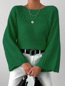 EURMUSE Women'S Solid Color Flared Sleeves Sweater - Lime Green - View 5