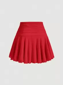 SHEIN MOD Women'S Pleated Ruffles Hem Skirt - Burgundy - View 2