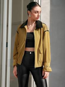 Anewsta Chaqueta De Pana Y Pu En Patchwork - Amarillo - Ver 3