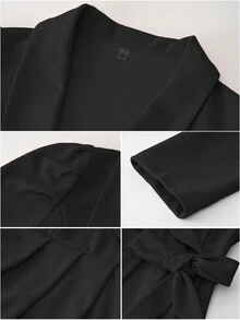 秋冬優雅長袖收腰女連身裙 - 黑色 - 查看 3