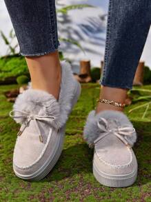 Women Korean Style Warm Thermal Lined Snow Boots, New Arrival Versatile Flat Shoes, Autumn/Winter - Grey - View 1