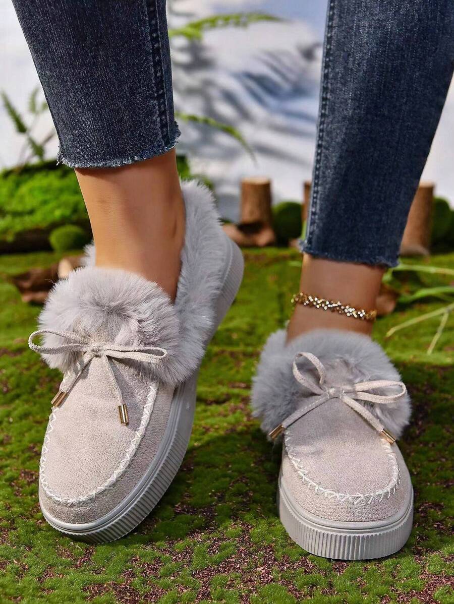 Women Korean Style Warm Thermal Lined Snow Boots, New Arrival Versatile Flat Shoes, Autumn/Winter - Grey - View 1