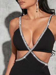 Hauture 鑲鑽修飾露肩連身褲 - 黑色 - 查看 5