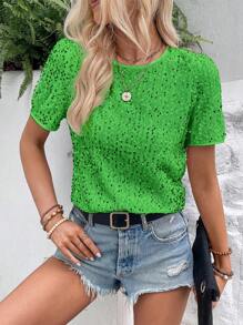 SHEIN LUNE Blusa De Lentejuelas De Manga Corta - Verde - Ver 1
