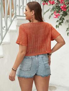 SHEIN VCAY Kích thước lớn Màu thuần Self Tie Quần skinny Lễ tình nhân Áo len Mở , Bãi biển mùa hè Áo len Mở - trái cam - Xem 2