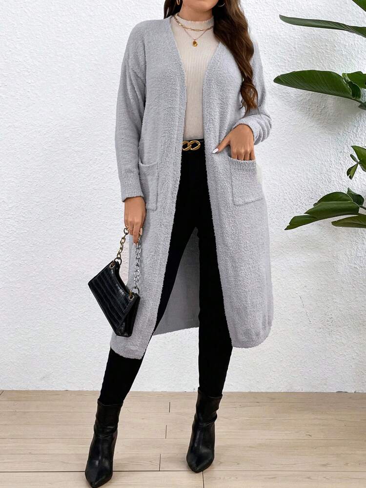 Plus Size Women'S Cardigan With Double Pockets