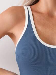 SHEIN Swim 女士拼色邊框設計連身泳衣 - 彩色 - 查看 3