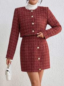 SHEIN Privé Tweed Bộ - Đỏ - Xem 3