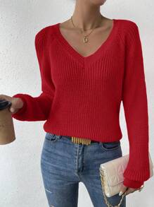 EMERY ROSE 纯色圆领插肩袖毛衣，适合新年衣服，长袖上衣