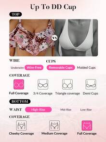 Swim DD+ Conjunto de bikini con estampado floral para mujer, verano playa - Multicolor - Ver 4