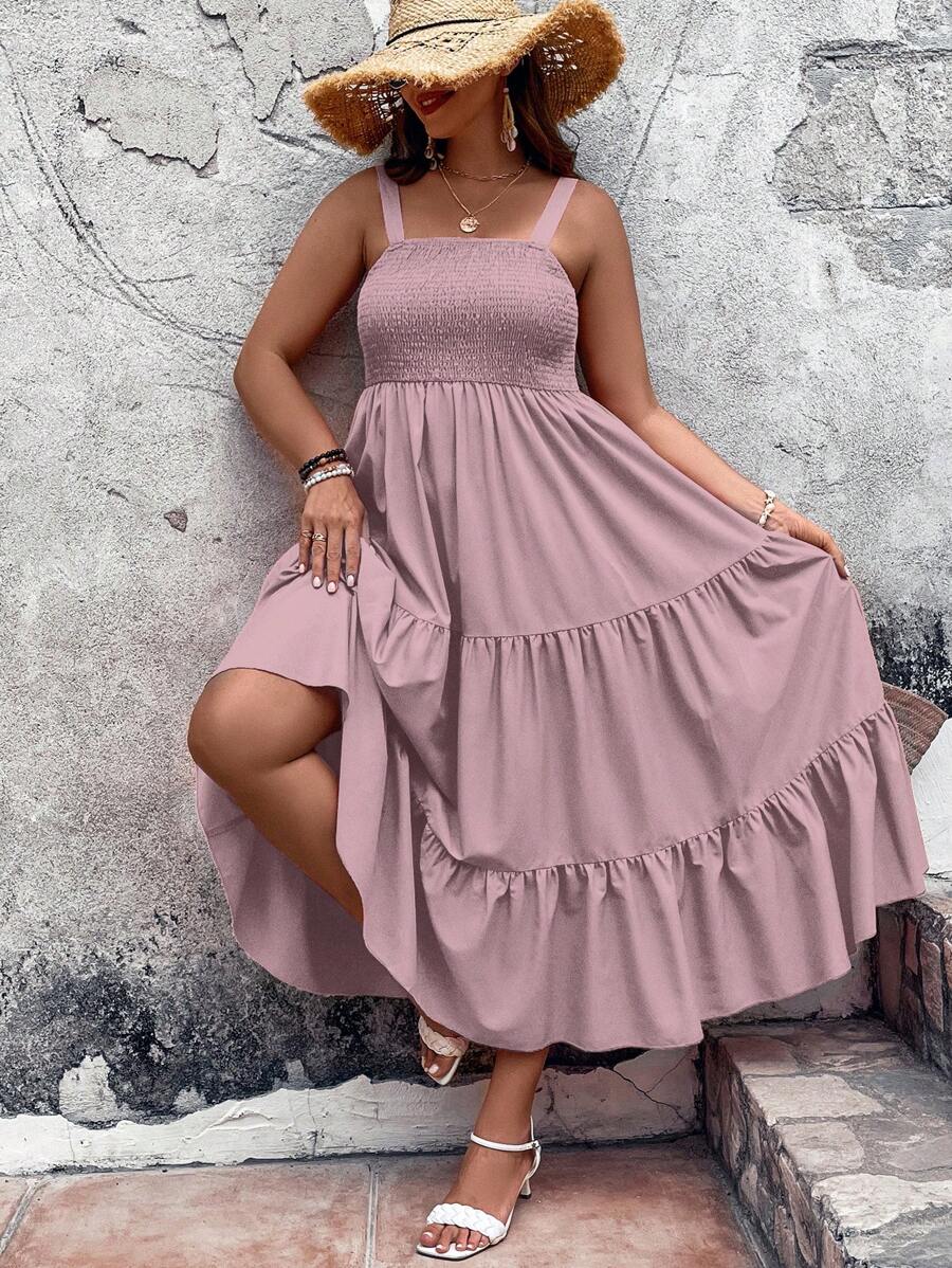 SHEIN Holidaya Plus Ruffle Hem Cami Váy Boho Mùa Hè Trang Phục Đi Biển Cho Phụ Nữ - Màu tím - Xem 1