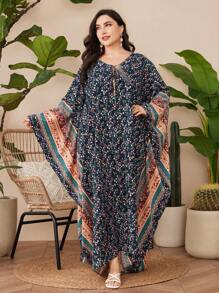 Al Najma Vestido De Talla Grande De Manga Murciélago Con Estampado Floral Para Mujer - Azul - Ver 6