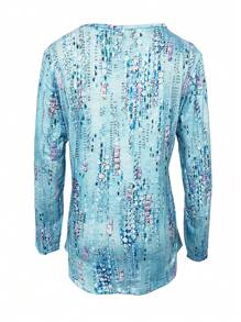 女士几何印花圆领休闲宽松长袖T恤