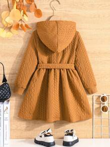 SHEIN Nhỏ bé Cô gái Đúng mốt áo có mũ Tay áo dài Đầm Với Thư được vá , Với Đối với Mùa Thu & Mùa Đông - Màu Khaki - Xem 2