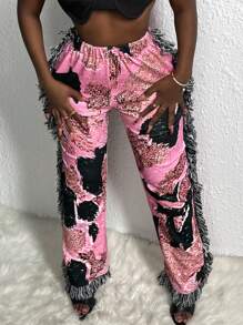 Slaydiva In Quần Với Tua Đồ trang trí - Hồng - Xem 3