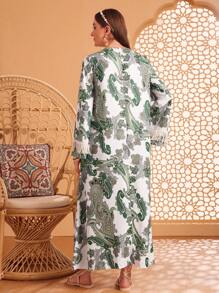Al Najma Paisley Print Fringe V-Neck Dress
