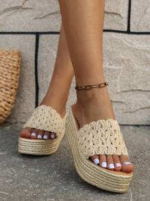 Nowości  Damski Wakacje Styl Płaskie sandały Z Tkane Dół , Codzienny Styl Gruby Na obcasach Kapcie - Morela - Zobacz 3