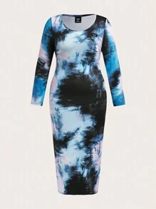 SHEIN EZwear Plus Size Tie Dye Dress - Multicolor - View 1