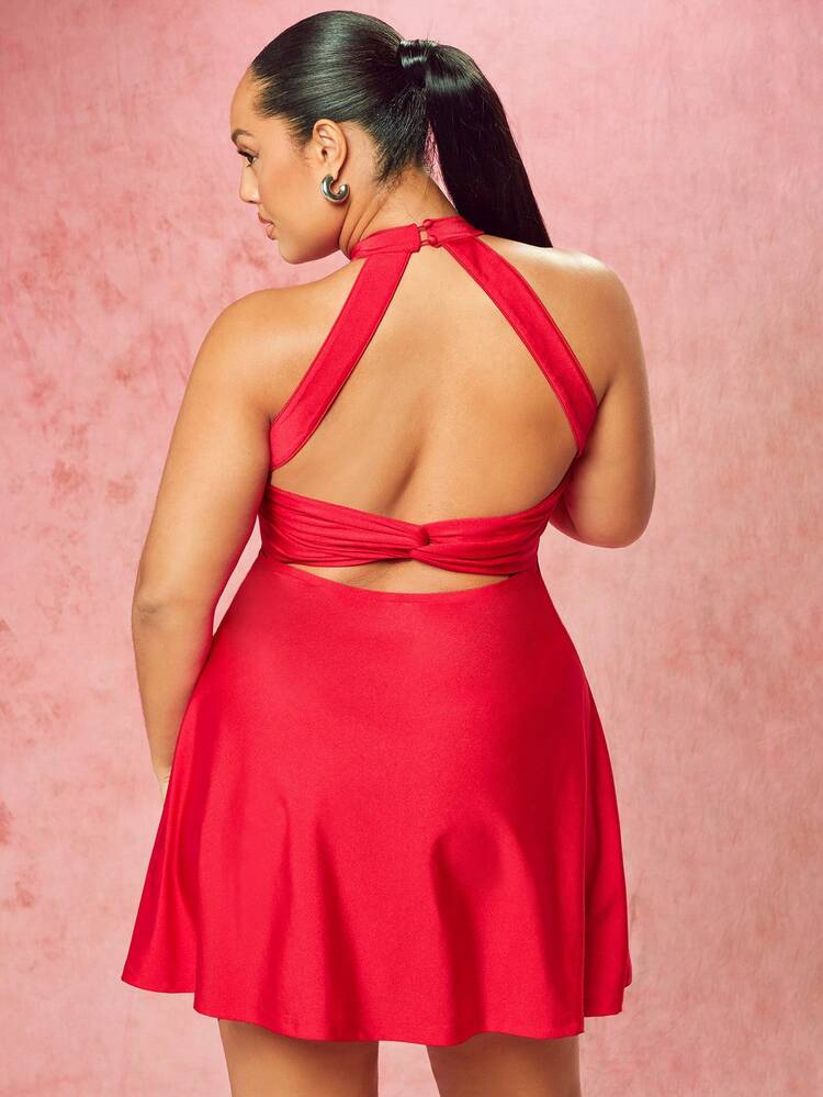 Valentine's Day Plus Size Women's Red Backless Short A-Line Bodycon Dress