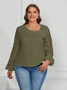 SHEIN Clasi Lace Stitching Plus Size Women'S T-Shirt