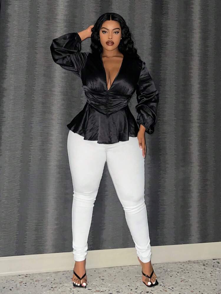 Plus Size Women's Lantern Sleeve Blouse