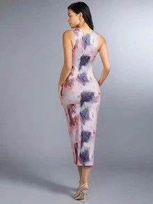 SHEIN BAE 紮染印花修身無袖連身裙 - 彩色 - 查看 3