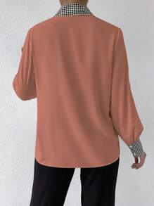 SHEIN Privé 大腳骨圖案釦扣長袖襯衫 - 藕粉色 - 查看 2