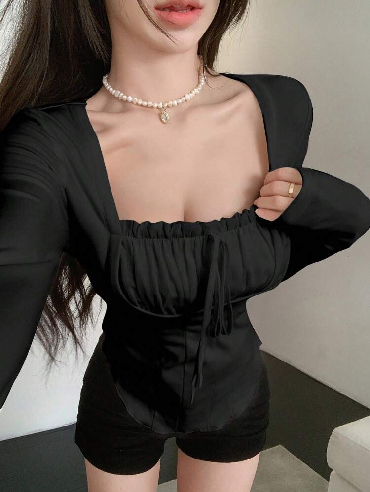 Ladies' 2 In 1 Splice Long Sleeve T-Shirt,Fall Clothes Cute Tops