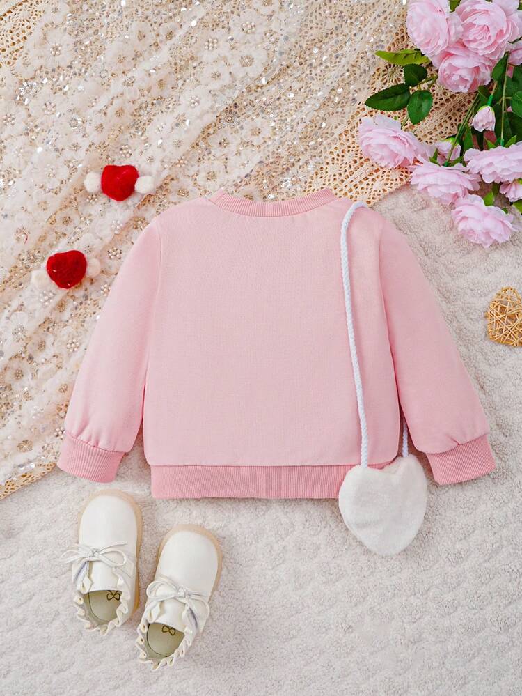 Baby Girls' Letter Printed Sweatshirt With Hood And Pouch Pocket, Autumn And Winter, With Accessory